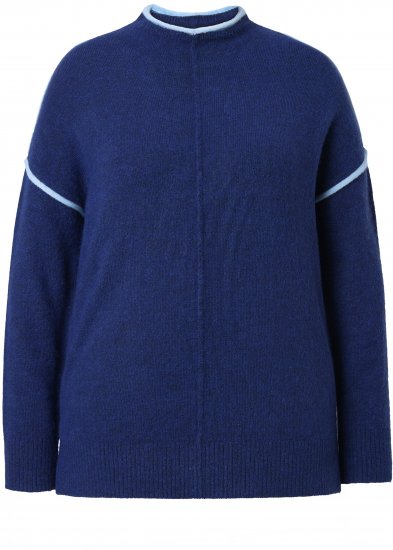 Ulla Popken Contrast Trim Long Sleeve Sweater Dark Blue - Hættetrøjer og sweatshirts - 