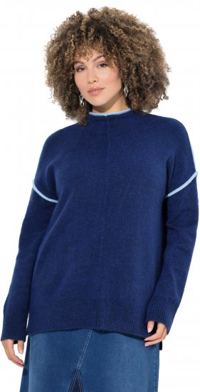 Ulla Popken Contrast Trim Long Sleeve Sweater Dark Blue - Hættetrøjer og sweatshirts - 
