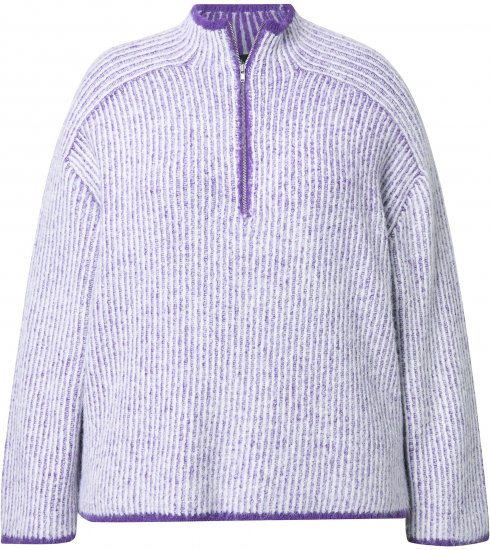 Ulla Popken Striped Knit Long Sleeve Troyer Collar Sweater Purple - Hættetrøjer og sweatshirts - Bløde sweatshirts, hoodies & strik