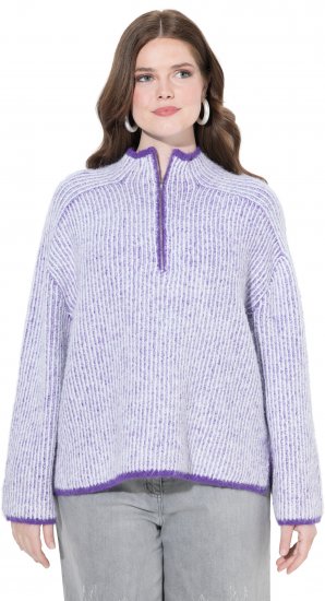 Ulla Popken Striped Knit Long Sleeve Troyer Collar Sweater Purple - Hættetrøjer og sweatshirts - Bløde sweatshirts, hoodies & strik