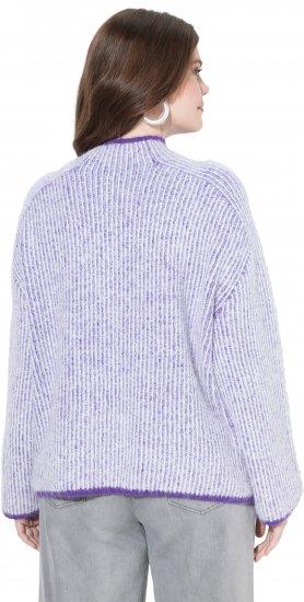 Ulla Popken Striped Knit Long Sleeve Troyer Collar Sweater Purple - Hættetrøjer og sweatshirts - Bløde sweatshirts, hoodies & strik