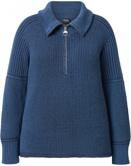 Ulla Popken Two-Tone Mixed Knit Troyer Collar Sweater Navy - Hættetrøjer og sweatshirts - Bløde sweatshirts, hoodies & strik