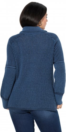 Ulla Popken Two-Tone Mixed Knit Troyer Collar Sweater Navy - Hættetrøjer og sweatshirts - Bløde sweatshirts, hoodies & strik