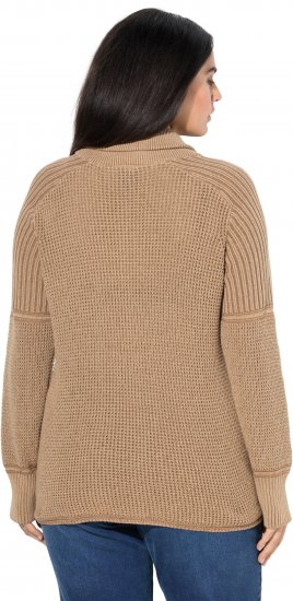 Ulla Popken Two-Tone Mixed Knit Troyer Collar Sweater Caramel - Hættetrøjer og sweatshirts - 