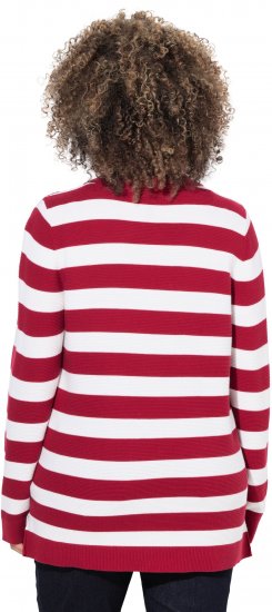 Ulla Popken Striped Polo Collar Long Sleeve Sweater Ruby Red - Hættetrøjer og sweatshirts - Bløde sweatshirts, hoodies & strik