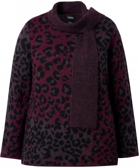 Ulla Popken Leopard Print Scarf Sweater Dark Ruby - Hættetrøjer og sweatshirts - Bløde sweatshirts, hoodies & strik