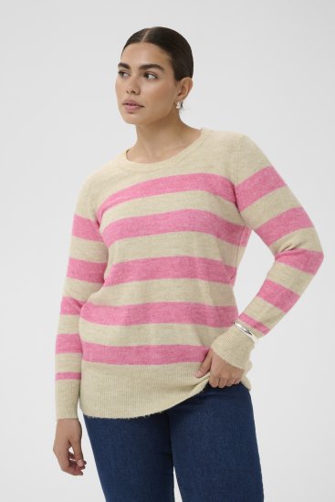 Kaffe Curve Niela Stribet striktrøje Fjergrå/Rosa meleret - Pullovere & strik - 