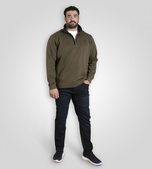 D555 Leicester 2 Quarter Neck Fleece Sweatshirt Khaki - Trøjer og hættetrøjer - Trøjer og Hættetrøjer i store størrelser - 2XL-14XL