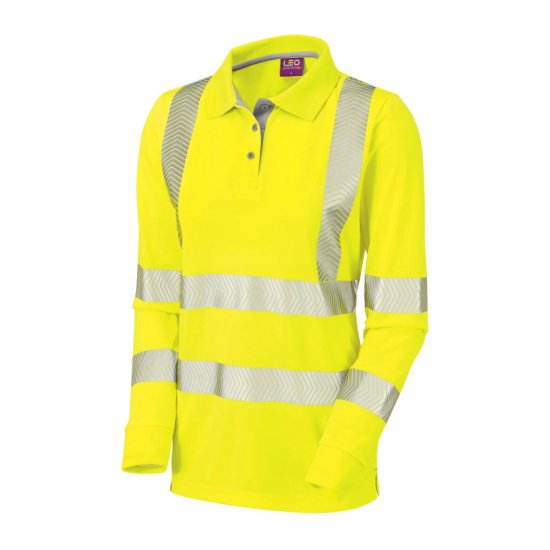 Leo Pollyfield EcoViz Performance+ Women's Sleeved Polo Shirt Yellow - Arbejdstøj - 