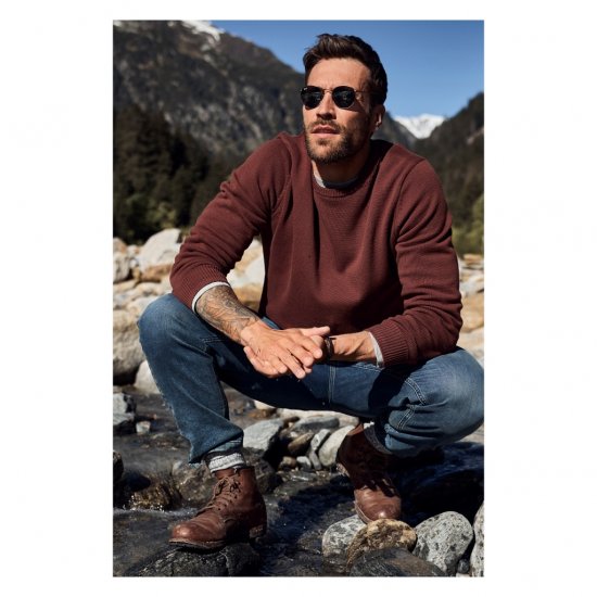 JP1880 Classic Round Neck Long Sleeve Sweater Brick Brown - Trøjer og hættetrøjer - Trøjer og Hættetrøjer i store størrelser - 2XL-14XL