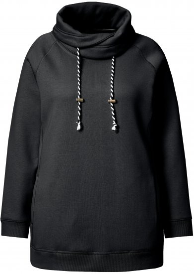 Ulla Popken Drawstring Collar Long Sleeve Sweatshirt Black - Hættetrøjer og sweatshirts - 