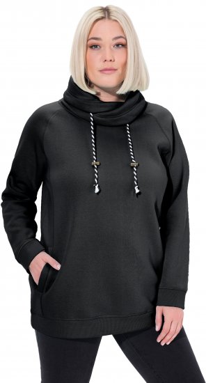 Ulla Popken Drawstring Collar Long Sleeve Sweatshirt Black - Hættetrøjer og sweatshirts - 