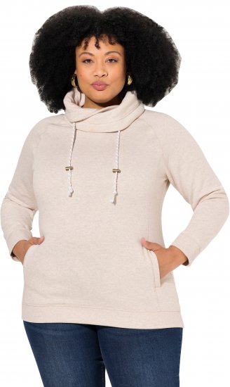 Ulla Popken Drawstring Collar Long Sleeve Sweatshirt Nature Melange - Hættetrøjer og sweatshirts - 