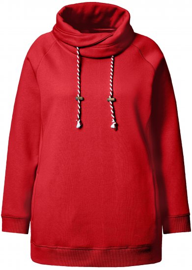 Ulla Popken Drawstring Collar Long Sleeve Sweatshirt Salsa Red - Hættetrøjer og sweatshirts - 