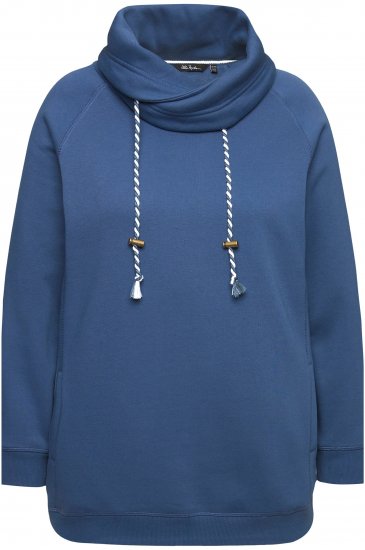 Ulla Popken Drawstring Collar Long Sleeve Sweatshirt Ink Blue - Hættetrøjer og sweatshirts - Bløde sweatshirts, hoodies & strik