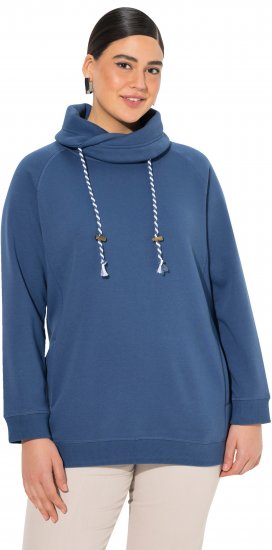 Ulla Popken Drawstring Collar Long Sleeve Sweatshirt Ink Blue - Hættetrøjer og sweatshirts - Bløde sweatshirts, hoodies & strik