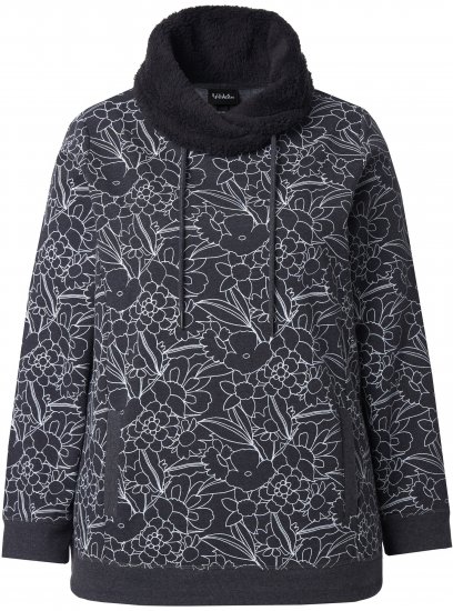 Ulla Popken Teddy Collar Printed Sweatshirt Black - Hættetrøjer og sweatshirts - Bløde sweatshirts, hoodies & strik