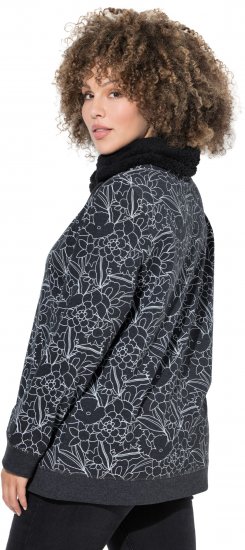 Ulla Popken Teddy Collar Printed Sweatshirt Black - Hættetrøjer og sweatshirts - Bløde sweatshirts, hoodies & strik
