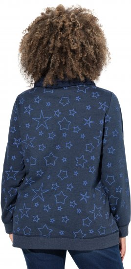 Ulla Popken Teddy Collar Printed Sweatshirt Navy - Hættetrøjer og sweatshirts - Bløde sweatshirts, hoodies & strik