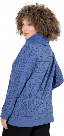 Ulla Popken Teddy Collar Printed Sweatshirt Atlantic Blue - Hættetrøjer og sweatshirts - 