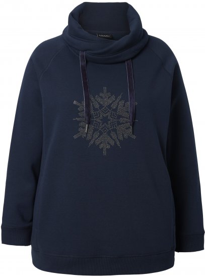 Ulla Popken Rhinestone Snowflake Turtleneck Sweatshirt Navy - Hættetrøjer og sweatshirts - 