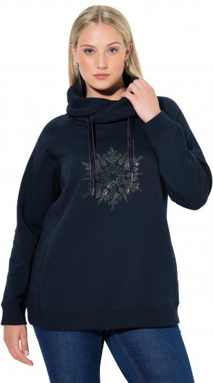 Ulla Popken Rhinestone Snowflake Turtleneck Sweatshirt Navy - Hættetrøjer og sweatshirts - 
