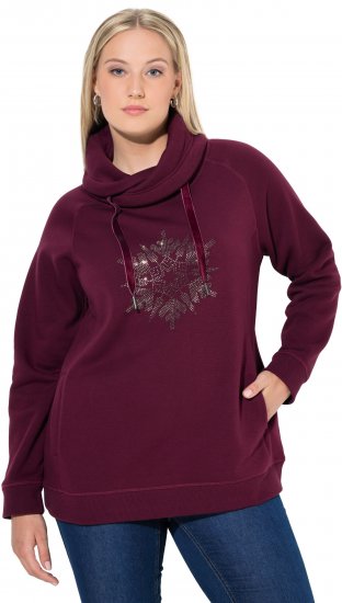 Ulla Popken Rhinestone Snowflake Turtleneck Sweatshirt Dark Ruby - Hættetrøjer og sweatshirts - Bløde sweatshirts, hoodies & strik