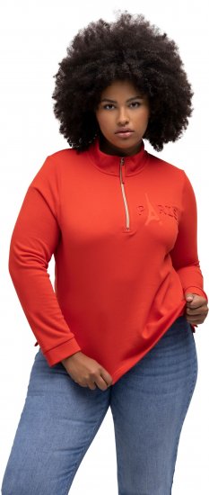 Ulla Popken PARIS Theme Zip Neck Sweatshirt Light Red - Hættetrøjer og sweatshirts - Bløde sweatshirts, hoodies & strik