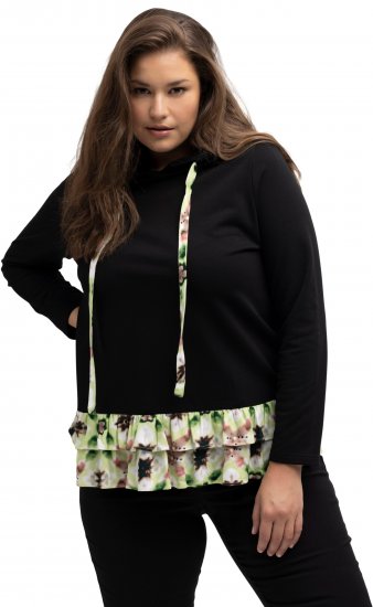 Ulla Popken Ruffle Hem A-line Fit Hooded Sweatshirt Black - Hættetrøjer og sweatshirts - Bløde sweatshirts, hoodies & strik