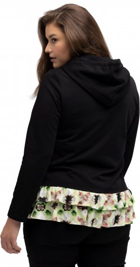 Ulla Popken Ruffle Hem A-line Fit Hooded Sweatshirt Black - Hættetrøjer og sweatshirts - Bløde sweatshirts, hoodies & strik