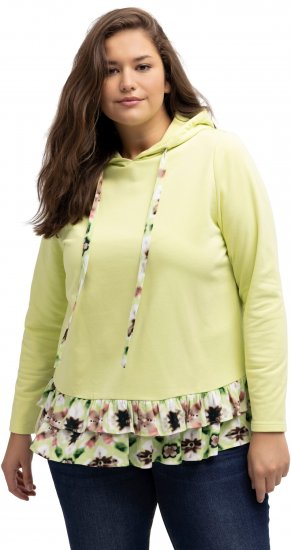 Ulla Popken Ruffle Hem A-line Fit Hooded Sweatshirt Lime Green - Hættetrøjer og sweatshirts - Bløde sweatshirts, hoodies & strik