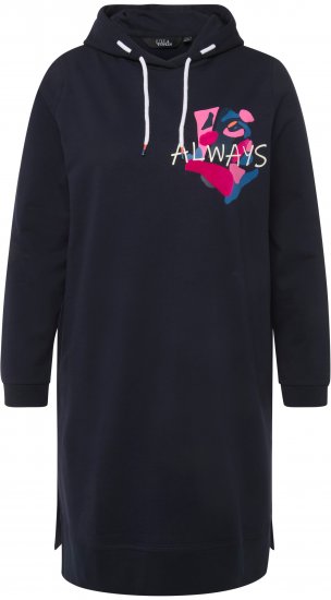 Ulla Popken Extra Long Abstract Graphic Hoodie Navy - Hættetrøjer og sweatshirts - Bløde sweatshirts, hoodies & strik