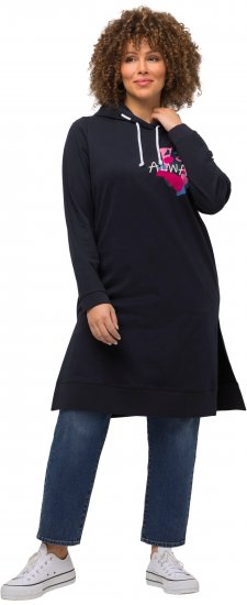Ulla Popken Extra Long Abstract Graphic Hoodie Navy - Hættetrøjer og sweatshirts - Bløde sweatshirts, hoodies & strik