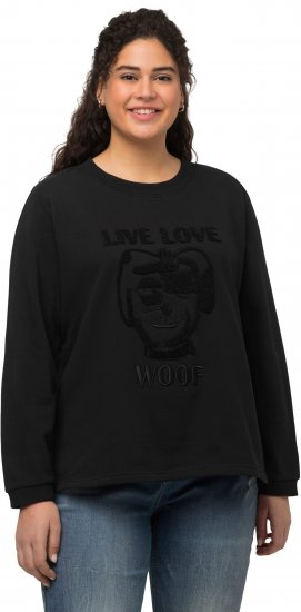 Ulla Popken Flock Print Long Sleeve Crew Neck Sweatshirt Black - Hættetrøjer og sweatshirts - 