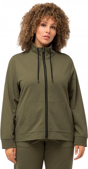 Ulla Popken Contrast Color Zip Up Sweatshirt Loden Green - Hættetrøjer og sweatshirts - 