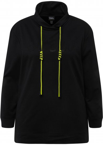 Ulla Popken GLOW Lettered Collared Sweatshirt Black - Hættetrøjer og sweatshirts - Bløde sweatshirts, hoodies & strik