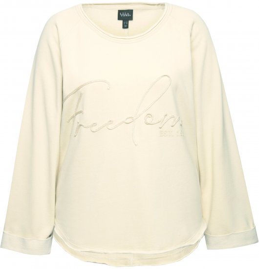 Ulla Popken Embroidered Freedom Rolled Edge Sweatshirt Sand - Hættetrøjer og sweatshirts - 