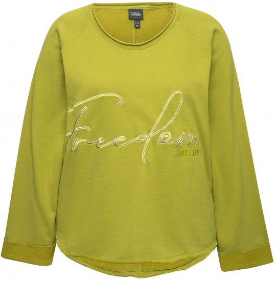 Ulla Popken Embroidered Freedom Rolled Edge Sweatshirt Avocado Green - Hættetrøjer og sweatshirts - 