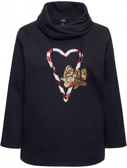 Ulla Popken Sparkling Candy Cane Graphic Sweatshirt Black - Hættetrøjer og sweatshirts - 