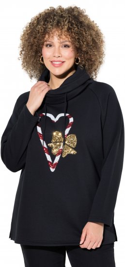 Ulla Popken Sparkling Candy Cane Graphic Sweatshirt Black - Hættetrøjer og sweatshirts - 