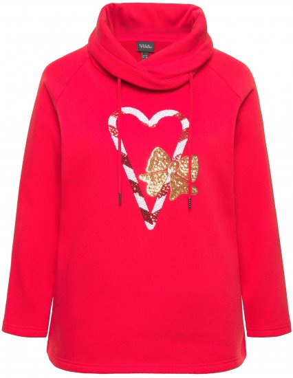 Ulla Popken Sparkling Candy Cane Graphic Sweatshirt Salsa - Hættetrøjer og sweatshirts - 