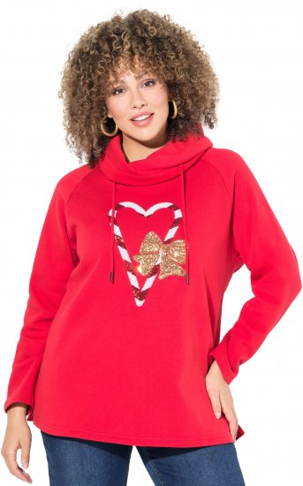 Ulla Popken Sparkling Candy Cane Graphic Sweatshirt Salsa - Hættetrøjer og sweatshirts - 