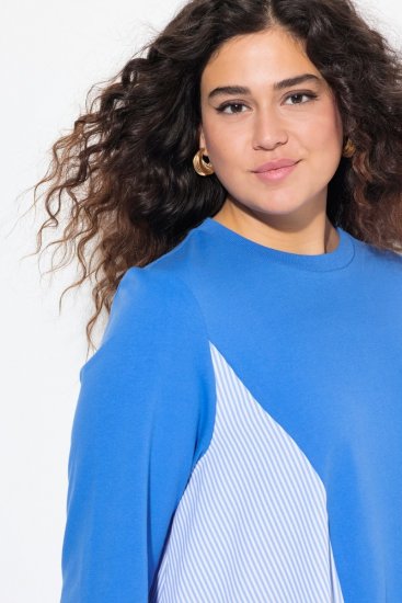 Ulla Popken Pinstripe Gore Long Sleeve Sweatshirt Peacock Blue - Hættetrøjer og sweatshirts - Bløde sweatshirts, hoodies & strik