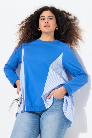 Ulla Popken Pinstripe Gore Long Sleeve Sweatshirt Peacock Blue - Hættetrøjer og sweatshirts - Bløde sweatshirts, hoodies & strik