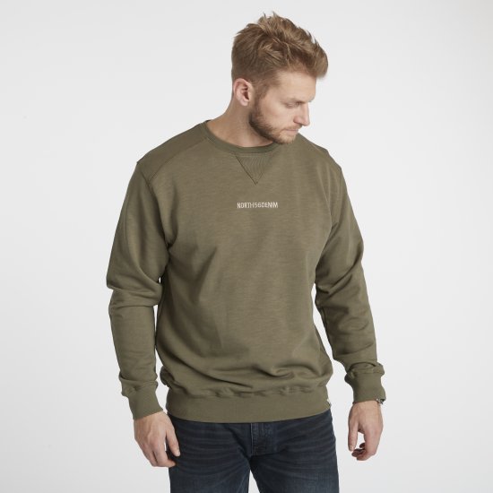 North Latitude Denim Logo Sweatshirt Dusty Olive Green TALL - TALL trøjer - TALL sweatshirts til høje mænd
