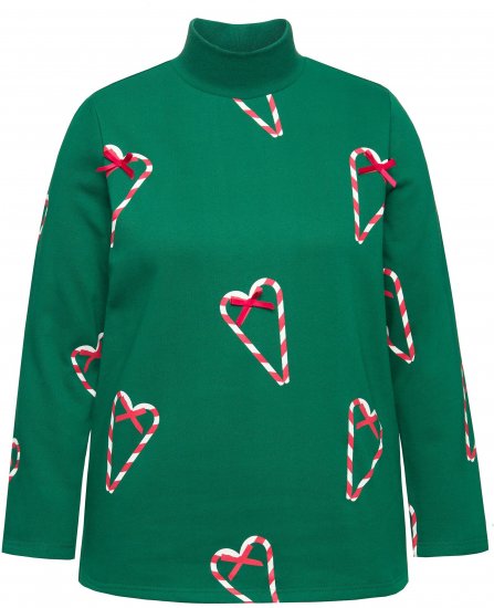 Ulla Popken Candy Cane Graphic Sweatshirt Meadow Green - Hættetrøjer og sweatshirts - 