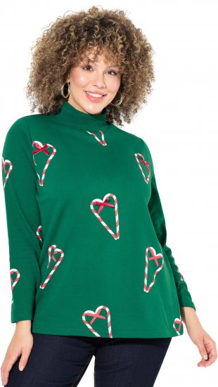 Ulla Popken Candy Cane Graphic Sweatshirt Meadow Green - Hættetrøjer og sweatshirts - 