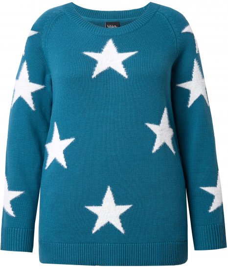Ulla Popken Glitter Stars Soft Knit Sweater Petrol - Hættetrøjer og sweatshirts - Bløde sweatshirts, hoodies & strik