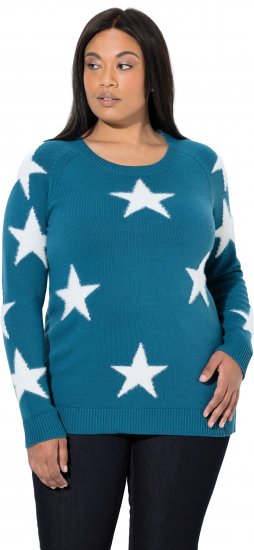 Ulla Popken Glitter Stars Soft Knit Sweater Petrol - Hættetrøjer og sweatshirts - Bløde sweatshirts, hoodies & strik