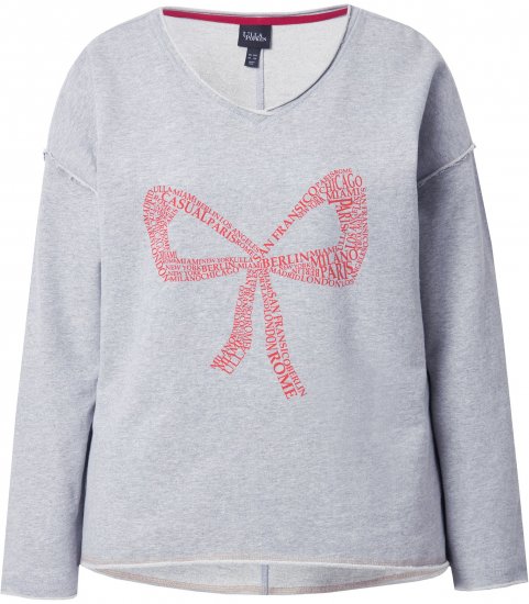 Ulla Popken Bow City Lettering Sweatshirt Light Grey Melange - Hættetrøjer og sweatshirts - 